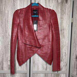 Marciano By Guess Drape Leather Jacket Shayna Dark Red Size 4 NWT